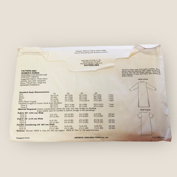 Kwik Sew Sewing Pattern 2862 Women's Robes Size 1X-4X - Picture 2 of 2